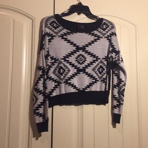 Black and grey cropped Aztec inspired sweater
